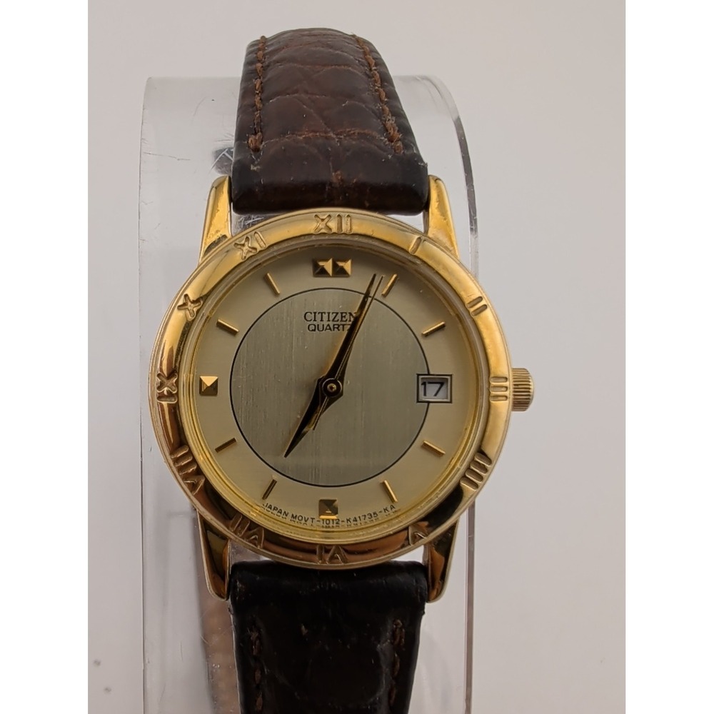 Citizen Women's Watch 24mm Gold Case Leather Band 1012-K41735 New Battery